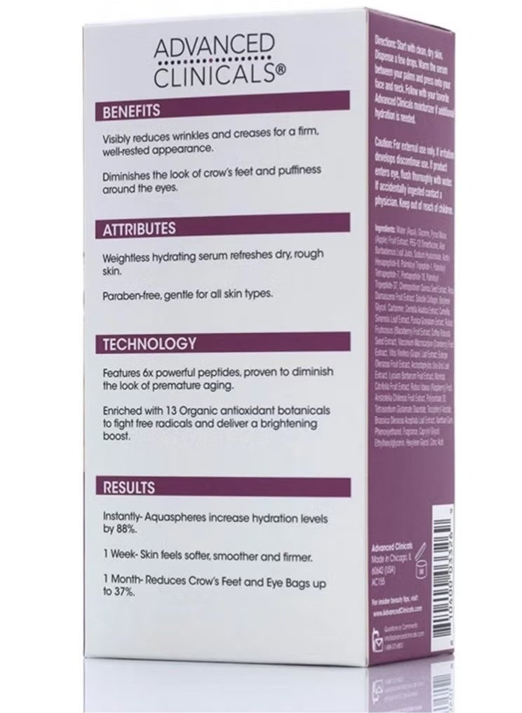 Advanced Clinicals Peptide serum for wrinkles, fine lines, and puffiness. Moisturizing and anti-wrinkle with collagen. Lifts and evens skin tone. Made with natural extracts. 52 ml - Image 2
